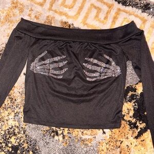 Black Off-Shoulder Top with Skeleton Design